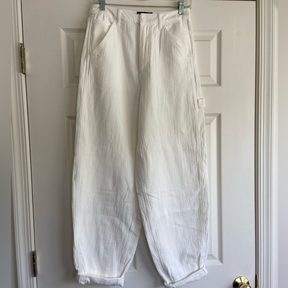 NWOT ASOS Design White Cotton High-Waist, Tapered Wide-Leg Pants size 6